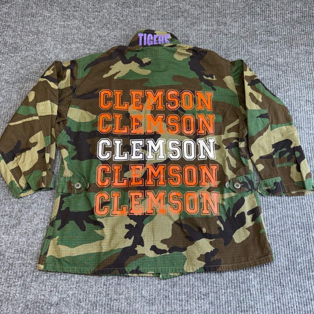 Vintage US‎ Army BDU Woodland Camo Jacket Clemson Tigers Custom Medium X Short